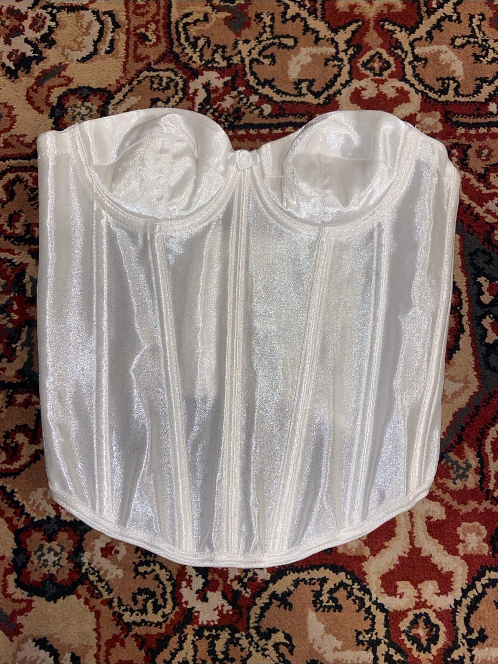 Frederick's of Hollywood Shimmering White Satin Bustier Corset